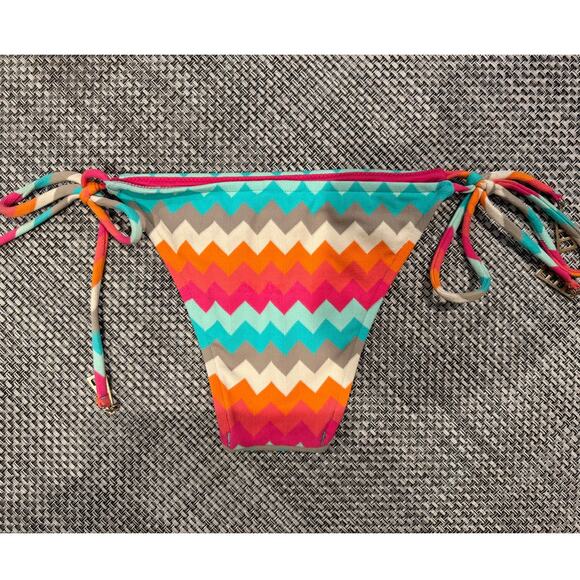 SEAFOLLY NWOT Soundwave Multi-color Zig Zag Chevron Tie Side Bikini Bottoms US 2 - Picture 2 of 4
